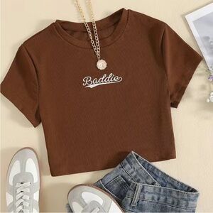 BADDIE Embroidered Ribbed Knit Crop Top